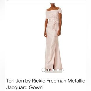 Metallic Stretch Jacquard Asymmetric Gown | Teri Jon Mother Of The Bride Dresses